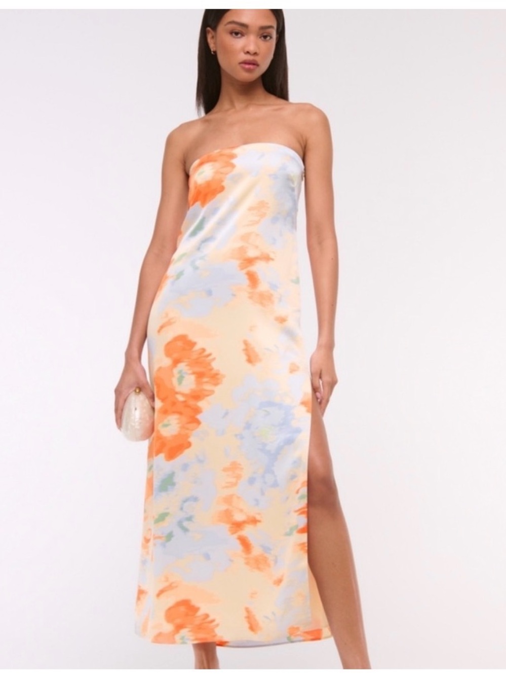 Abercrombie & Fitch Strapless Floral Slip Dress in Orange and Light Blue